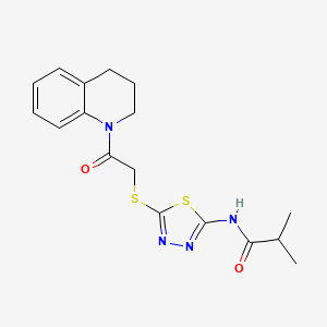 molecular formula C17H20N4O2S2 B2714279 N-(5-((2-(3,4-二氢喹啉-1(2H)-基)-2-氧乙基)硫)-1,3,4-噻二唑-2-基)异丁酰胺 CAS No. 392299-95-5