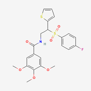 molecular formula C22H22FNO6S2 B2714289 N-[2-[(4-fluorophenyl)sulfonyl]-2-(2-thienyl)ethyl]-3,4,5-trimethoxybenzamide CAS No. 896327-05-2