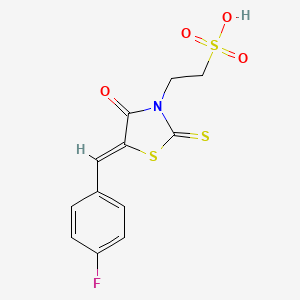 molecular formula C12H10FNO4S3 B2714296 (Z)-2-(5-(4-fluorobenzylidene)-4-oxo-2-thioxothiazolidin-3-yl)ethanesulfonic acid CAS No. 853903-63-6