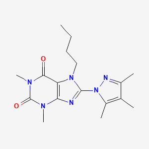 molecular formula C17H24N6O2 B2714314 7-butyl-1,3-dimethyl-8-(3,4,5-trimethyl-1H-pyrazol-1-yl)-2,3,6,7-tetrahydro-1H-purine-2,6-dione CAS No. 1014030-93-3