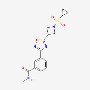 molecular formula C16H18N4O4S B2714320 3-(5-(1-(环丙基磺酰)氮杂丁烷-3-基)-1,2,4-噁二唑-3-基)-N-甲基苯甲酰胺 CAS No. 1396795-16-6