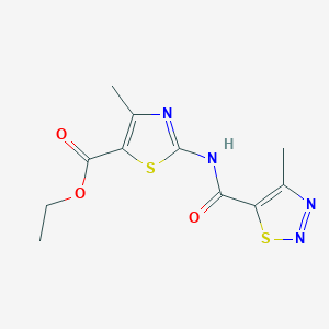 molecular formula C11H12N4O3S2 B2714323 Ethyl 4-methyl-2-{[(4-methyl-1,2,3-thiadiazol-5-yl)carbonyl]amino}-1,3-thiazole-5-carboxylate CAS No. 898610-80-5