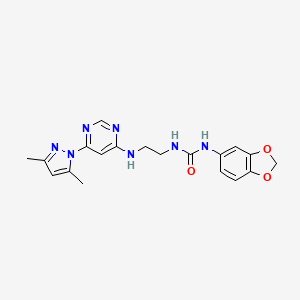 molecular formula C19H21N7O3 B2714324 1-(benzo[d][1,3]dioxol-5-yl)-3-(2-((6-(3,5-dimethyl-1H-pyrazol-1-yl)pyrimidin-4-yl)amino)ethyl)urea CAS No. 1203155-10-5