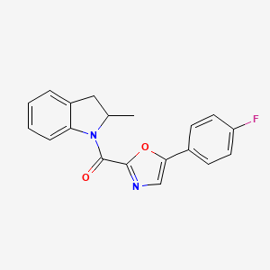 molecular formula C19H15FN2O2 B2714325 (5-(4-Fluorophenyl)oxazol-2-yl)(2-methylindolin-1-yl)methanone CAS No. 955916-69-5