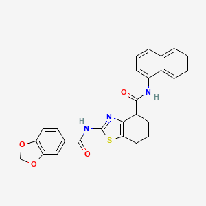 molecular formula C26H21N3O4S B2714337 2-(benzo[d][1,3]dioxole-5-carboxamido)-N-(naphthalen-1-yl)-4,5,6,7-tetrahydrobenzo[d]thiazole-4-carboxamide CAS No. 955663-17-9