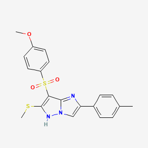 molecular formula C20H19N3O3S2 B2714362 7-((4-methoxyphenyl)sulfonyl)-6-(methylthio)-2-(p-tolyl)-1H-imidazo[1,2-b]pyrazole CAS No. 1358297-30-9