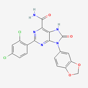 molecular formula C19H11Cl2N5O4 B2714370 9-(benzo[d][1,3]dioxol-5-yl)-2-(2,4-dichlorophenyl)-8-oxo-8,9-dihydro-7H-purine-6-carboxamide CAS No. 898447-35-3