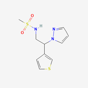 molecular formula C10H13N3O2S2 B2714379 N-(2-(1H-pyrazol-1-yl)-2-(thiophen-3-yl)ethyl)methanesulfonamide CAS No. 2034341-12-1