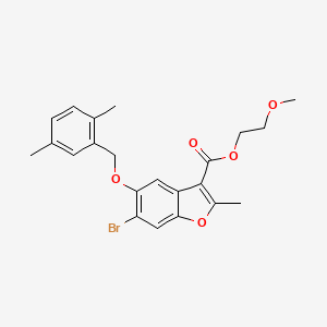 molecular formula C22H23BrO5 B2714384 2-甲氧基乙基6-溴-5-[(2,5-二甲基苯基)甲氧基]-2-甲基-1-苯并呋喃-3-羧酸酯 CAS No. 433704-51-9