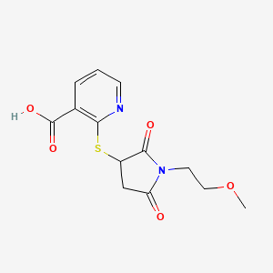 molecular formula C13H14N2O5S B2714385 2-((1-(2-Methoxyethyl)-2,5-dioxopyrrolidin-3-yl)thio)nicotinic acid CAS No. 857494-02-1