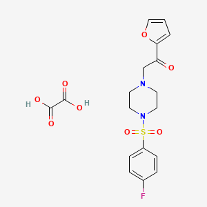 molecular formula C18H19FN2O8S B2714393 2-(4-((4-氟苯基)磺酰基)哌嗪-1-基)-1-(呋喃-2-基)乙酮草酸盐 CAS No. 1351661-16-9