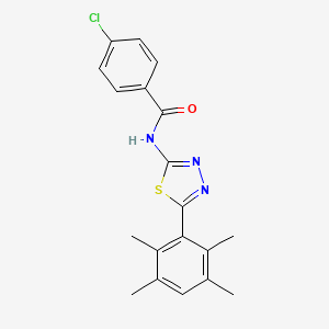 molecular formula C19H18ClN3OS B2714400 4-chloro-N-[5-(2,3,5,6-tetramethylphenyl)-1,3,4-thiadiazol-2-yl]benzamide CAS No. 391226-33-8