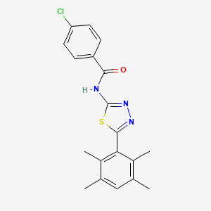 4-chloro-N-[5-(2,3,5,6-tetramethylphenyl)-1,3,4-thiadiazol-2-yl]benzamide