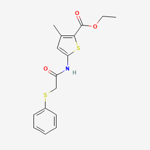 molecular formula C16H17NO3S2 B2714404 乙酸3-甲基-5-(2-(苯基硫基)乙酰氨基)噻吩-2-羧酯 CAS No. 895485-38-8