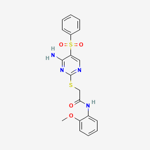 molecular formula C19H18N4O4S2 B2714411 2-((4-amino-5-(phenylsulfonyl)pyrimidin-2-yl)thio)-N-(2-methoxyphenyl)acetamide CAS No. 894946-68-0
