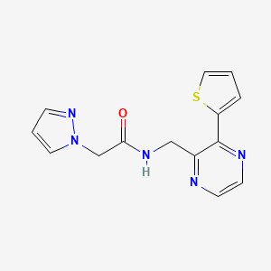 molecular formula C14H13N5OS B2714418 2-(1H-吡唑-1-基)-N-((3-(噻吩-2-基)吡嘧啶-2-基)甲基)乙酰胺 CAS No. 2034397-70-9
