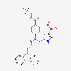 molecular formula C34H41N3O6 B2714426 5-[[9H-Fluoren-9-ylmethoxycarbonyl-[4-[(2-methylpropan-2-yl)oxycarbonylamino]cyclohexyl]amino]methyl]-1,2-dimethylpyrrole-3-carboxylic acid CAS No. 2137643-03-7