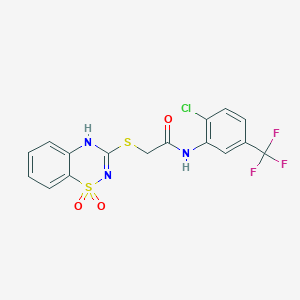 molecular formula C16H11ClF3N3O3S2 B2714454 N-(2-chloro-5-(trifluoromethyl)phenyl)-2-((1,1-dioxido-4H-benzo[e][1,2,4]thiadiazin-3-yl)thio)acetamide CAS No. 899976-62-6