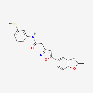 molecular formula C21H20N2O3S B2714466 2-(5-(2-methyl-2,3-dihydrobenzofuran-5-yl)isoxazol-3-yl)-N-(3-(methylthio)phenyl)acetamide CAS No. 1171381-98-8