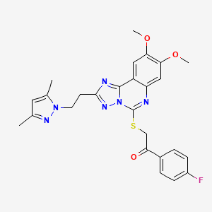 2-((2-(2-(3,5-dimethyl-1H-pyrazol-1-yl)ethyl)-8,9-dimethoxy-[1,2,4]triazolo[1,5-c]quinazolin-5-yl)thio)-1-(4-fluorophenyl)ethanone