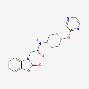 molecular formula C19H20N4O4 B2714534 2-(2-oxobenzo[d]oxazol-3(2H)-yl)-N-((1r,4r)-4-(pyrazin-2-yloxy)cyclohexyl)acetamide CAS No. 2034223-55-5
