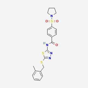 molecular formula C21H22N4O3S3 B2714541 N-(5-((2-methylbenzyl)thio)-1,3,4-thiadiazol-2-yl)-4-(pyrrolidin-1-ylsulfonyl)benzamide CAS No. 868974-91-8