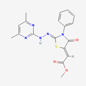 (Z)-methyl 2-((Z)-2-(2-(4,6-dimethylpyrimidin-2-yl)hydrazono)-4-oxo-3-phenylthiazolidin-5-ylidene)acetate