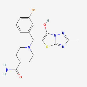 molecular formula C18H20BrN5O2S B2714565 1-((3-Bromophenyl)(6-hydroxy-2-methylthiazolo[3,2-b][1,2,4]triazol-5-yl)methyl)piperidine-4-carboxamide CAS No. 869344-57-0