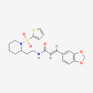 molecular formula C21H24N2O5S2 B2714566 (E)-3-(benzo[d][1,3]dioxol-5-yl)-N-(2-(1-(thiophen-2-ylsulfonyl)piperidin-2-yl)ethyl)acrylamide CAS No. 1211922-09-6