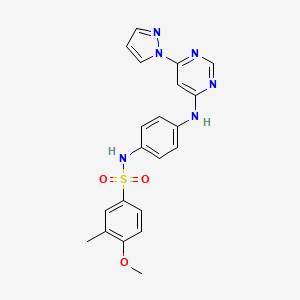 molecular formula C21H20N6O3S B2714572 N-(4-((6-(1H-pyrazol-1-yl)pyrimidin-4-yl)amino)phenyl)-4-methoxy-3-methylbenzenesulfonamide CAS No. 1206990-47-7