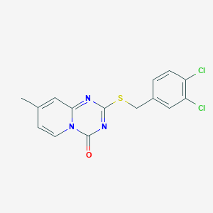 molecular formula C15H11Cl2N3OS B2714575 2-[(3,4-二氯苯基)甲基硫代]-8-甲基吡啶并[1,2-a][1,3,5]三嗪-4-酮 CAS No. 896336-95-1