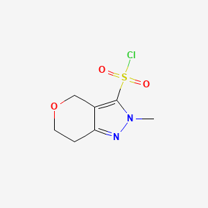 molecular formula C7H9ClN2O3S B2714582 2-Methyl-6,7-dihydro-4H-pyrano[4,3-c]pyrazole-3-sulfonyl chloride CAS No. 2091325-39-0