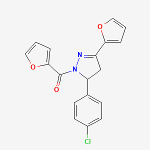 molecular formula C18H13ClN2O3 B2714586 (5-(4-氯苯基)-3-(呋喃-2-基)-4,5-二氢-1H-吡唑-1-基)(呋喃-2-基)甲酮 CAS No. 899350-89-1