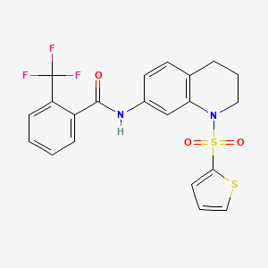 molecular formula C21H17F3N2O3S2 B2714591 N-(1-(thiophen-2-ylsulfonyl)-1,2,3,4-tetrahydroquinolin-7-yl)-2-(trifluoromethyl)benzamide CAS No. 898429-77-1