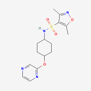 molecular formula C15H20N4O4S B2714597 3,5-二甲基-N-((1r,4r)-4-(嘧啶-2-基氧基)环己基)异噁唑-4-磺酰胺 CAS No. 2034451-66-4