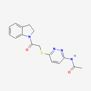 molecular formula C16H16N4O2S B2714603 N-(6-((2-(indolin-1-yl)-2-oxoethyl)thio)pyridazin-3-yl)acetamide CAS No. 1021120-84-2