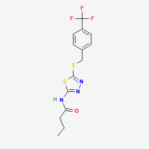 molecular formula C14H14F3N3OS2 B2714613 N-(5-((4-(trifluoromethyl)benzyl)thio)-1,3,4-thiadiazol-2-yl)butyramide CAS No. 392301-14-3