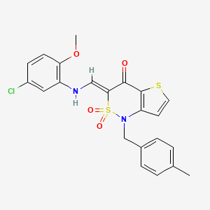 molecular formula C22H19ClN2O4S2 B2714622 (3Z)-3-{[(5-chloro-2-methoxyphenyl)amino]methylene}-1-(4-methylbenzyl)-1H-thieno[3,2-c][1,2]thiazin-4(3H)-one 2,2-dioxide CAS No. 894674-83-0