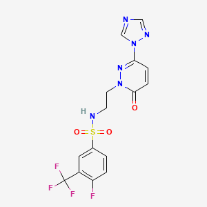 molecular formula C15H12F4N6O3S B2714627 4-氟-N-(2-(6-氧代-3-(1H-1,2,4-三唑-1-基)吡咯嗪-1(6H)-基)乙基)-3-(三氟甲基)苯磺酰胺 CAS No. 1448067-43-3