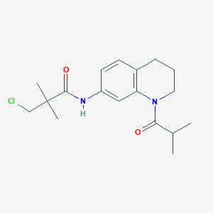 molecular formula C18H25ClN2O2 B2714630 3-chloro-N-(1-isobutyryl-1,2,3,4-tetrahydro-7-quinolinyl)-2,2-dimethylpropanamide CAS No. 1005301-71-2