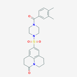 molecular formula C25H29N3O4S B2714643 9-((4-(3,4-二甲基苯甲酰)哌嗪-1-基)磺酰)-1,2,6,7-四氢吡啶并[3,2,1-ij]喹啉-3(5H)-酮 CAS No. 946259-90-1