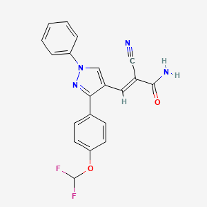 molecular formula C20H14F2N4O2 B2714644 (E)-2-cyano-3-[3-[4-(difluoromethoxy)phenyl]-1-phenylpyrazol-4-yl]prop-2-enamide CAS No. 956262-67-2