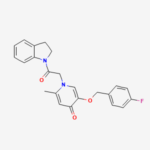 molecular formula C23H21FN2O3 B2714656 5-((4-fluorobenzyl)oxy)-1-(2-(indolin-1-yl)-2-oxoethyl)-2-methylpyridin-4(1H)-one CAS No. 946379-73-3