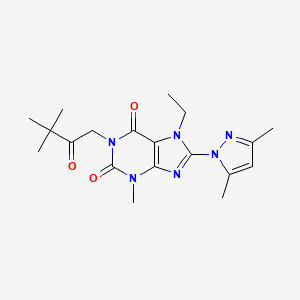 molecular formula C19H26N6O3 B2714670 8-(3,5-dimethyl-1H-pyrazol-1-yl)-1-(3,3-dimethyl-2-oxobutyl)-7-ethyl-3-methyl-2,3,6,7-tetrahydro-1H-purine-2,6-dione CAS No. 1013968-53-0