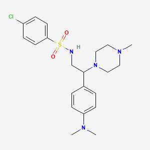molecular formula C21H29ClN4O2S B2714671 4-chloro-N-(2-(4-(dimethylamino)phenyl)-2-(4-methylpiperazin-1-yl)ethyl)benzenesulfonamide CAS No. 932505-94-7
