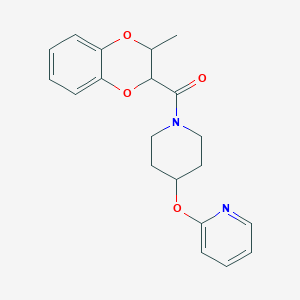 molecular formula C20H22N2O4 B2714692 (3-Methyl-2,3-dihydrobenzo[b][1,4]dioxin-2-yl)(4-(pyridin-2-yloxy)piperidin-1-yl)methanone CAS No. 1421444-85-0