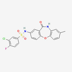 molecular formula C20H14ClFN2O4S B2714723 3-氯-4-氟-N-(8-甲基-11-氧代-10,11-二氢二苯并[b,f][1,4]噁唑啉-2-基)苯磺酰胺 CAS No. 921897-69-0