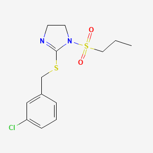 molecular formula C13H17ClN2O2S2 B2714726 2-{[(3-chlorophenyl)methyl]sulfanyl}-1-(propane-1-sulfonyl)-4,5-dihydro-1H-imidazole CAS No. 868218-83-1