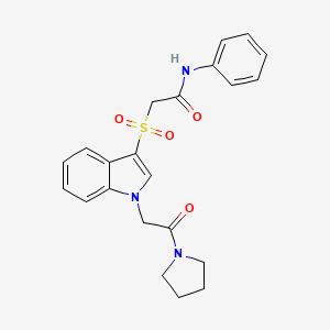 molecular formula C22H23N3O4S B2714731 2-((1-(2-oxo-2-(pyrrolidin-1-yl)ethyl)-1H-indol-3-yl)sulfonyl)-N-phenylacetamide CAS No. 878055-82-4