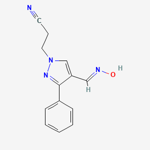 molecular formula C13H12N4O B2714732 (E)-3-(4-((羟亚胺甲基)-3-苯基-1H-吡唑-1-基)丙腈 CAS No. 475626-41-6